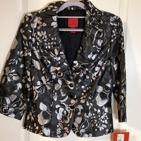 NWT JS Collections Women's Cropped Jacket Blazer Black Sliver Fully Lined - Picture 1 of 10